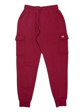TRUE RELIGION Designer Streetwear Burgundy Cargo Sweatpants Pants Mens Small